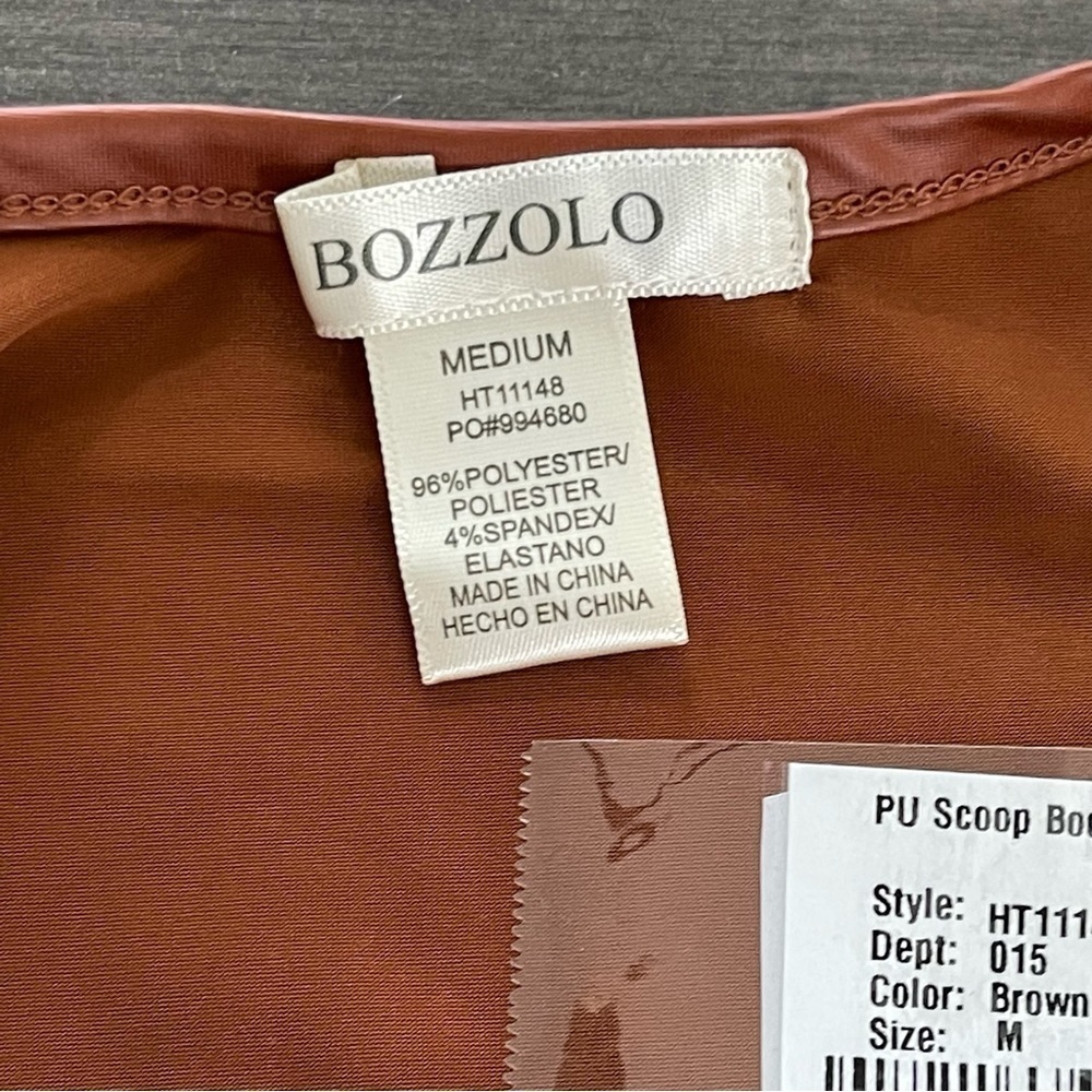 Bozzolo faux leather scoop high cut brown bodysuit size M NWT - Picture 6 of 8